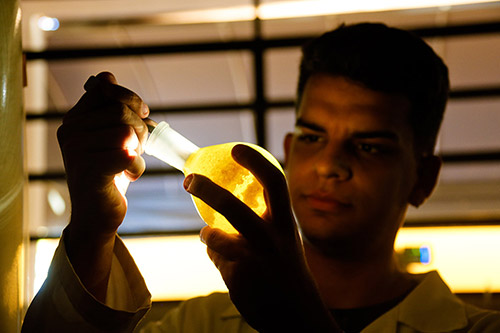 Researcher checking formula mixture